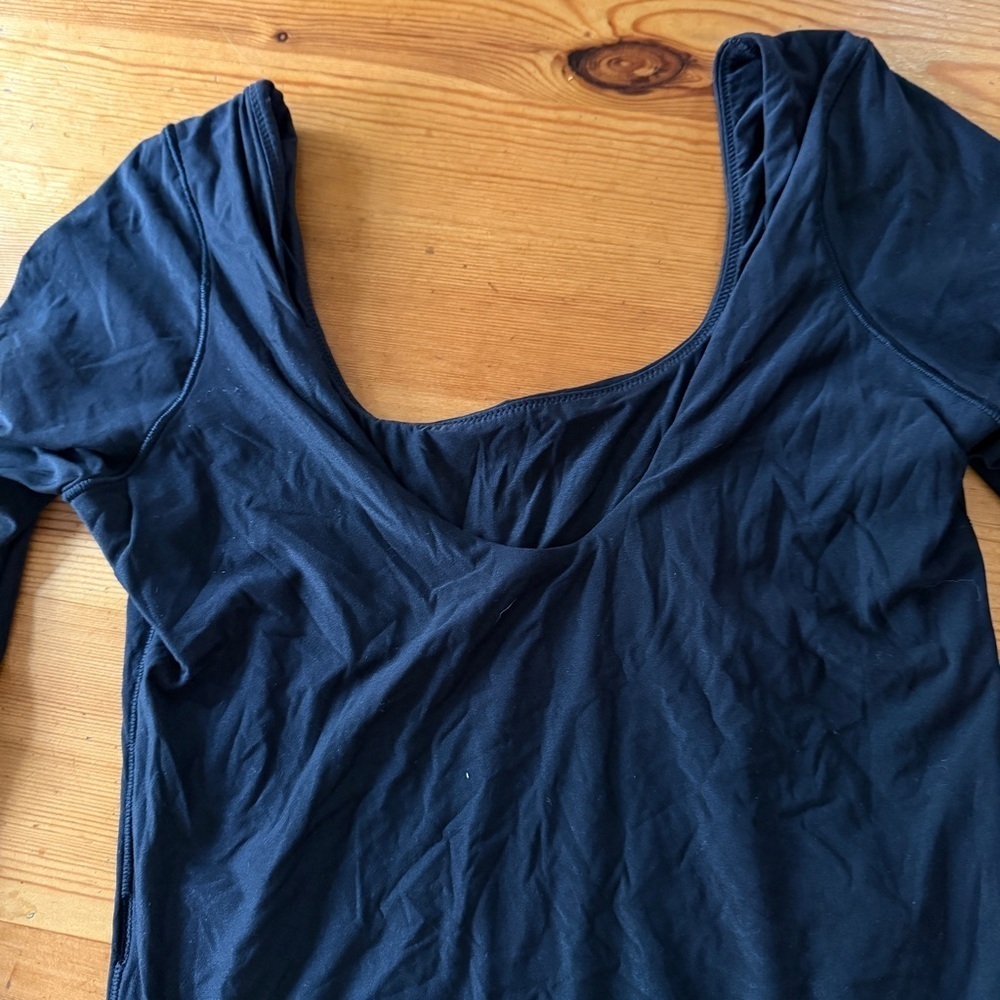 NWT Aerie SMOOTHEZ Black Long Sleeve Scoop Neck Bodysuit M lounge basics classic - Picture 4 of 10